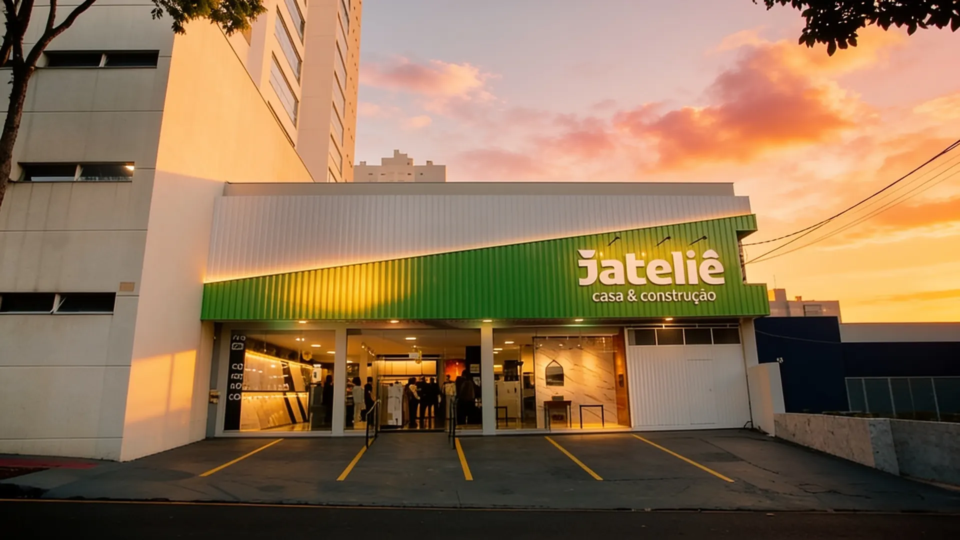 Loja Jateliê Casa & Construção em Arapongas ao entardecer